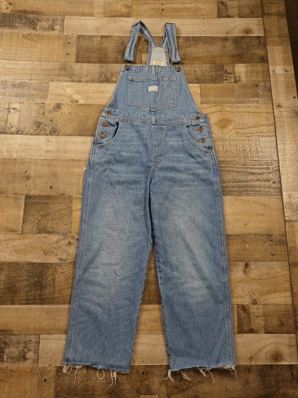 Levi's Premium Vintage Denim Overalls Women's Medium Light Wash Cropped Raw Hem